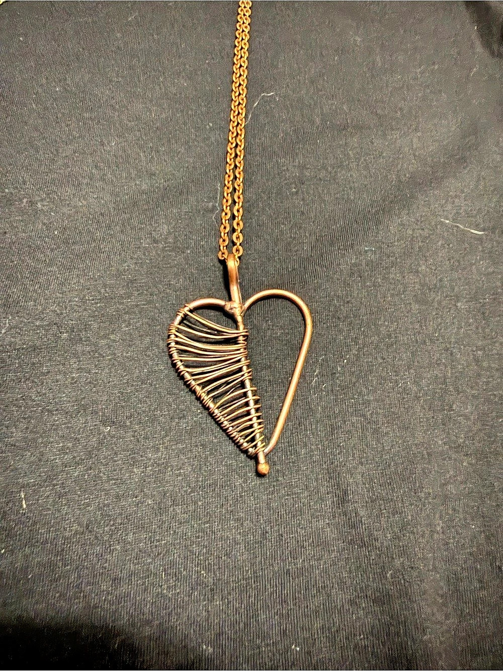 Basket weave Half-Heart Pendant Necklace in copper wire. New with tags.
